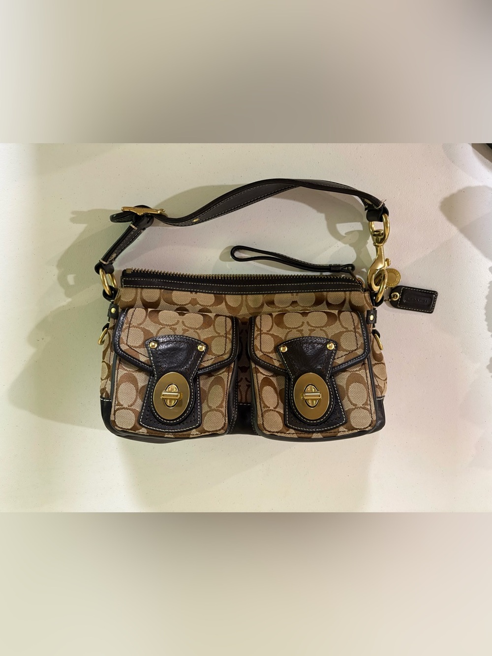Coach 65th Legacy Signature Shoulder Bag, Black Trim, Stripe Lining F06K - 10339 - Picture 2 of 11